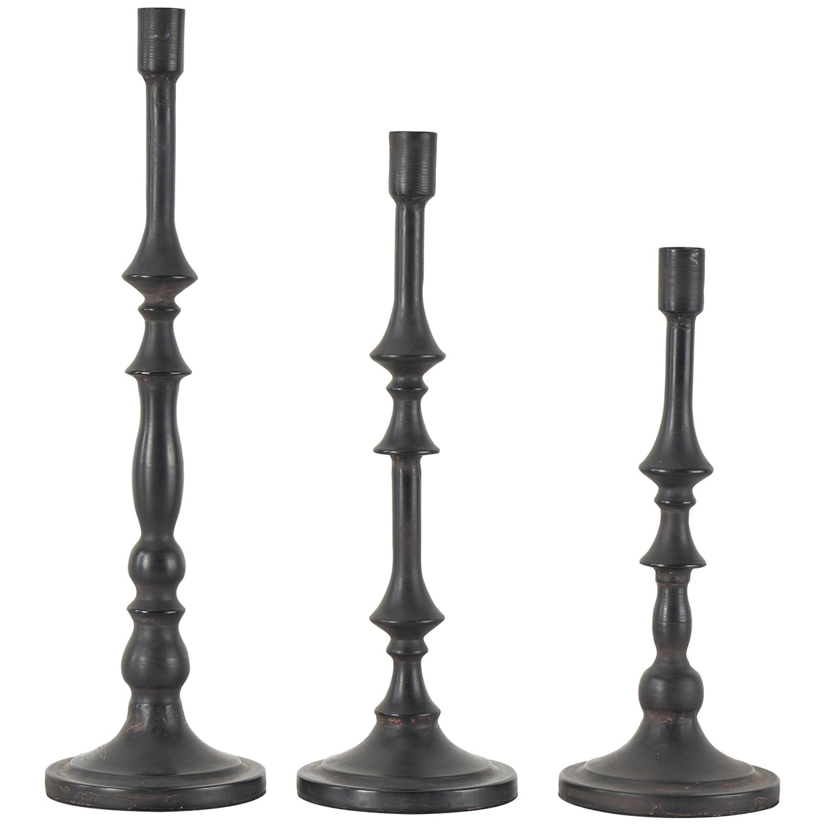 Candle Holder Set Traditional Black Metal