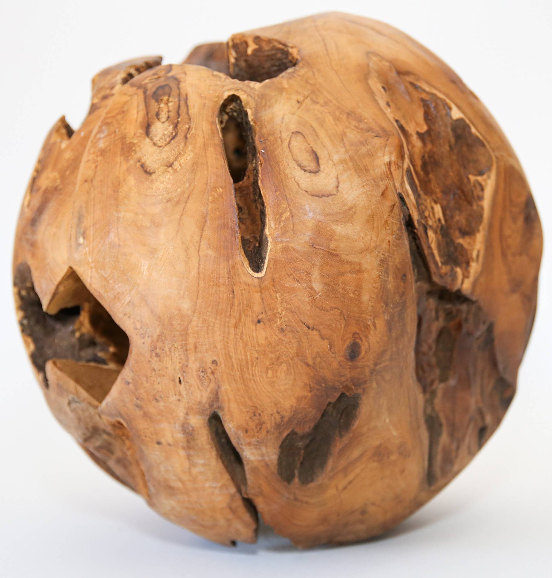Teak Wood Sphere Decorative Object 12"