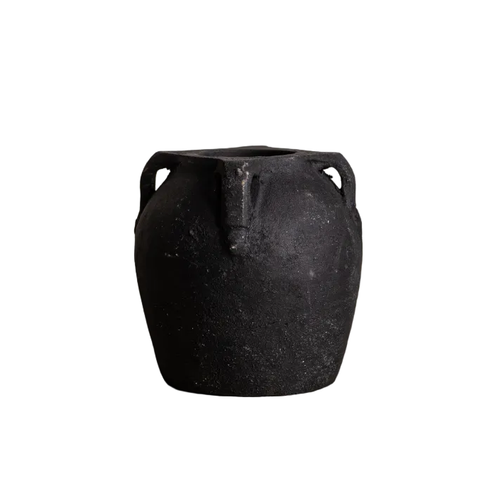 Vintage Inspired Terracotta Black Vase with Handles Small