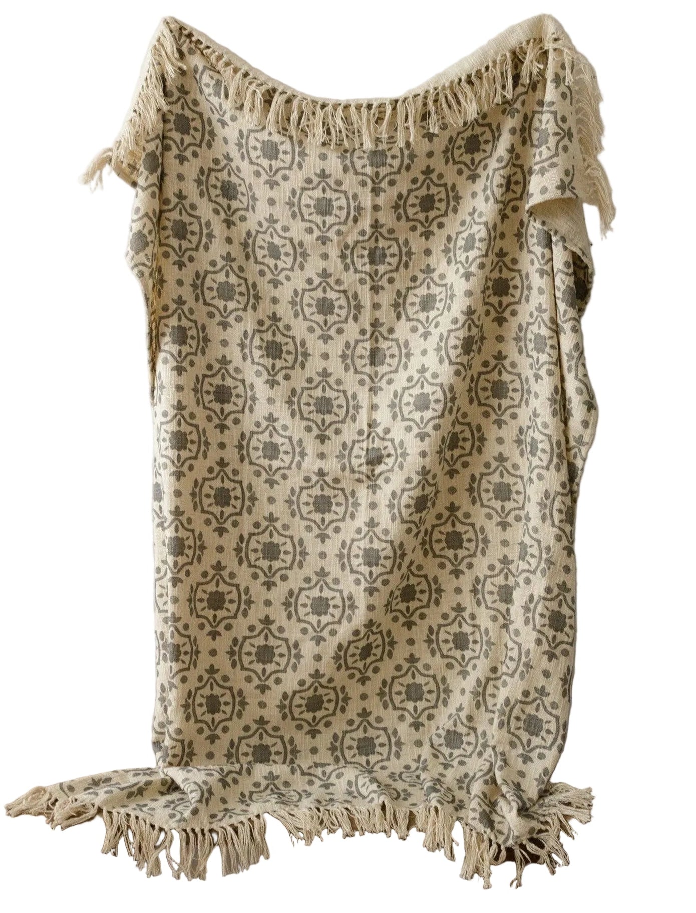 Throw Blanket Cotton Gray Pattern Arabesque