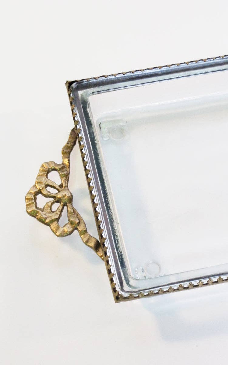 Victorian Glass Tray Embellished Brass