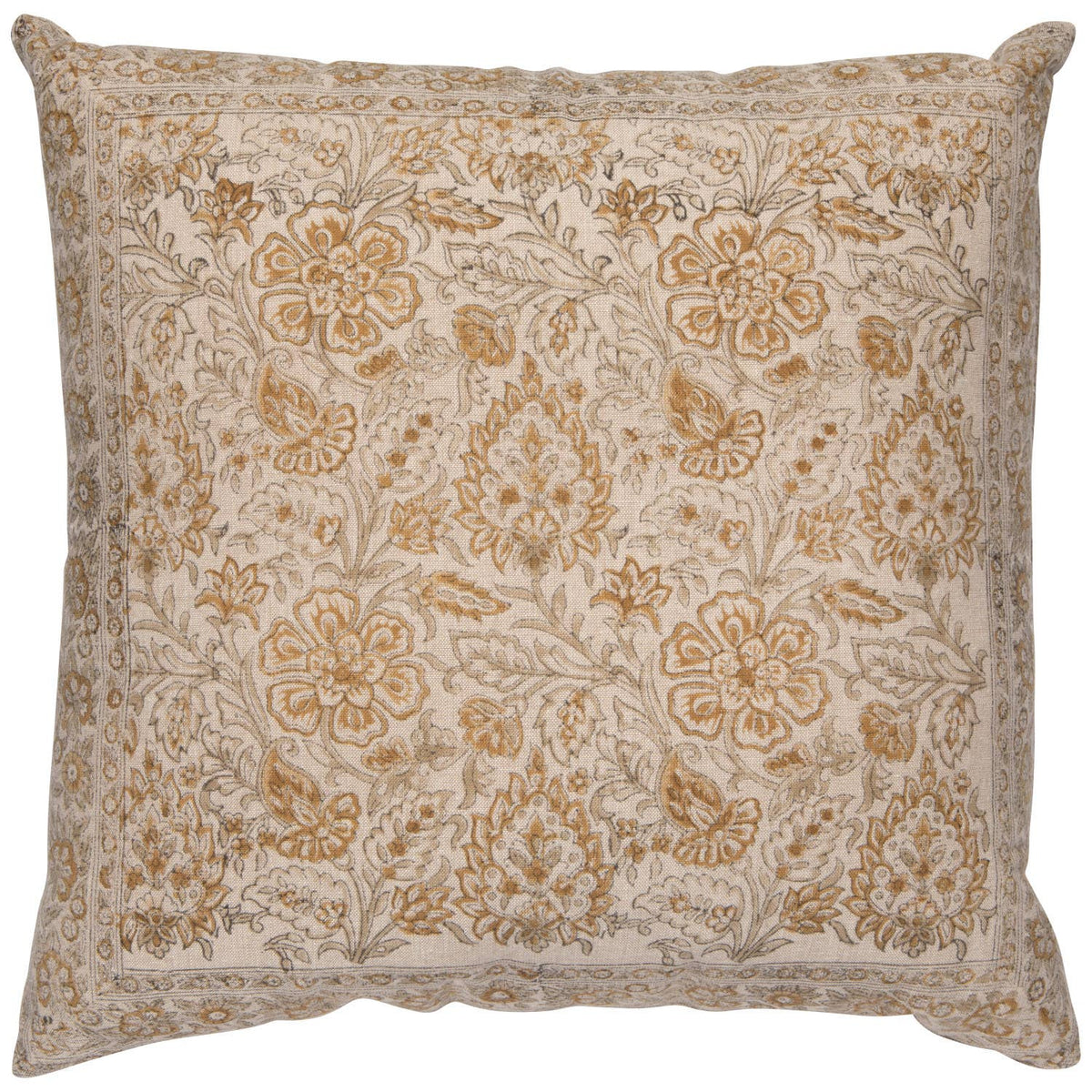 Block Print Pillow Beige 18x18"