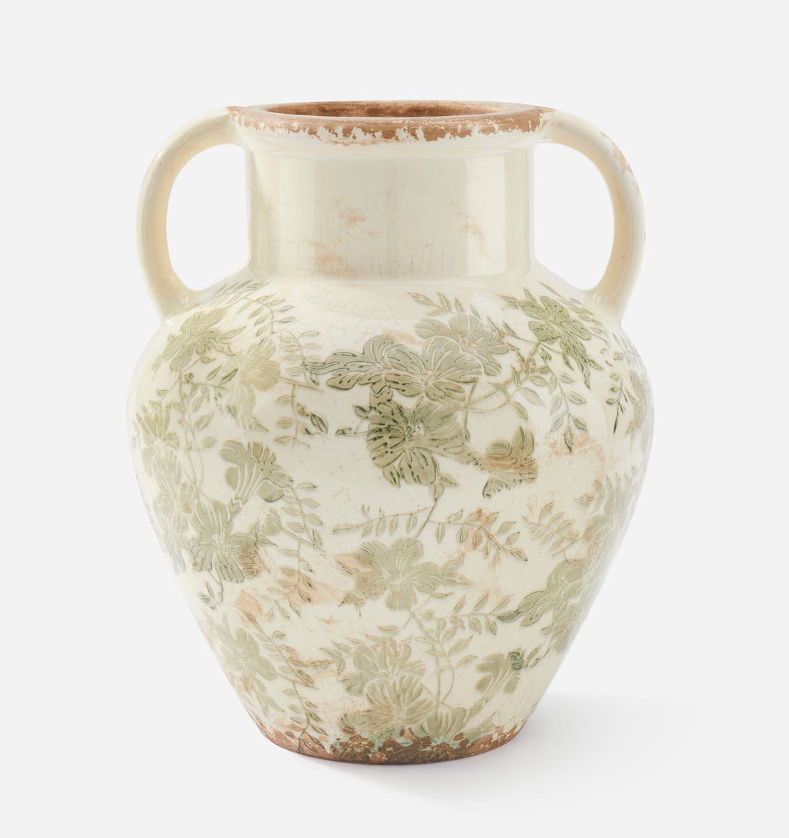 Vase Green Botanical Handles Large