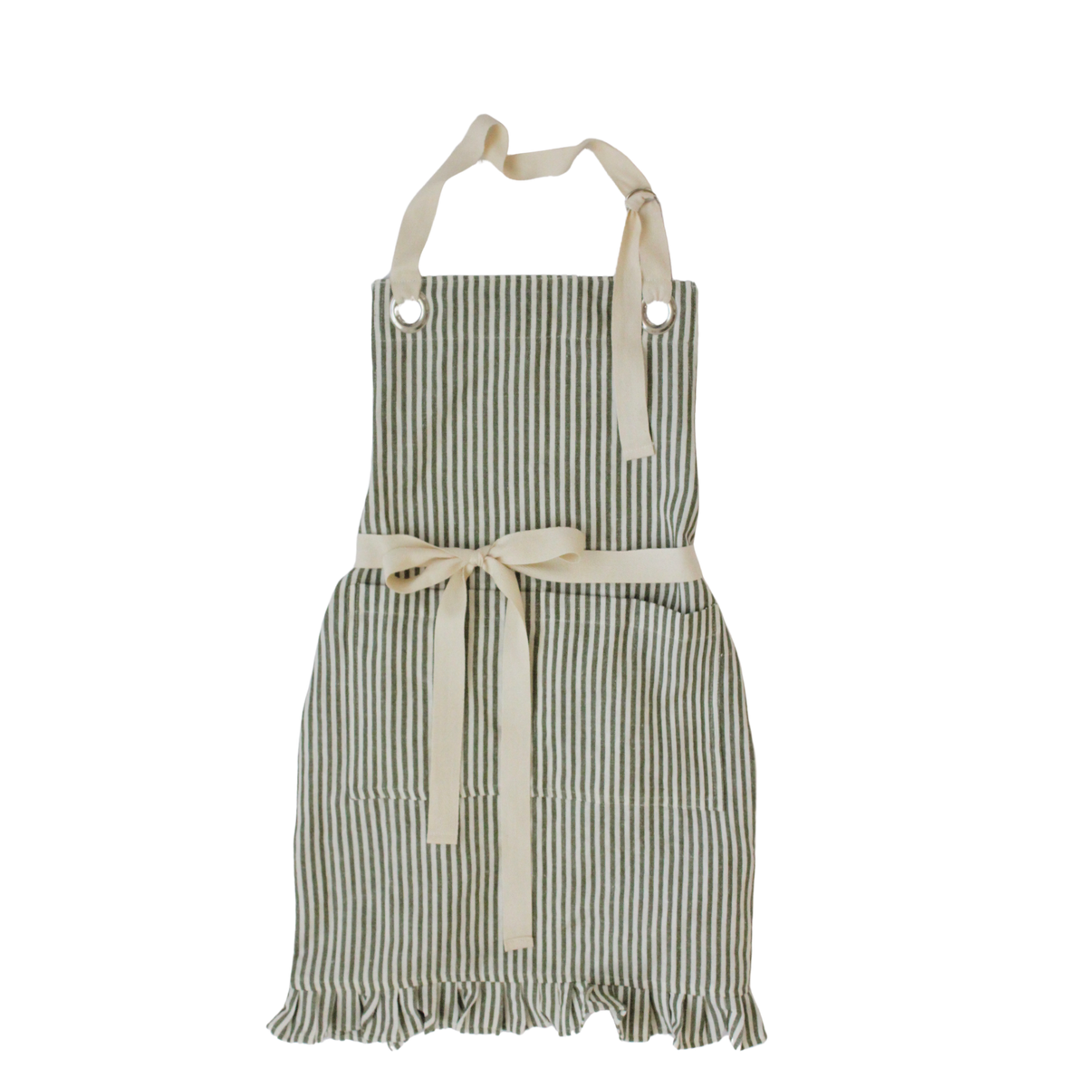 Green Ruffle Pin Stripe Apron