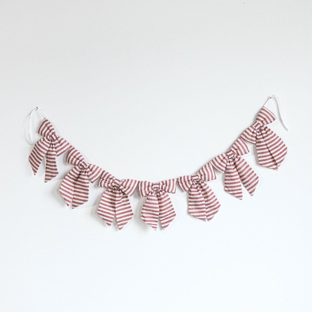 Bow Garland Striped Cranberry Red Fabric