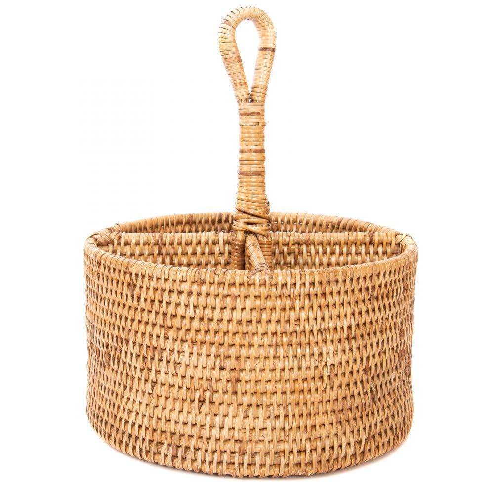 Rattan Cutlery Caddy Utensil Holder Honey Brown