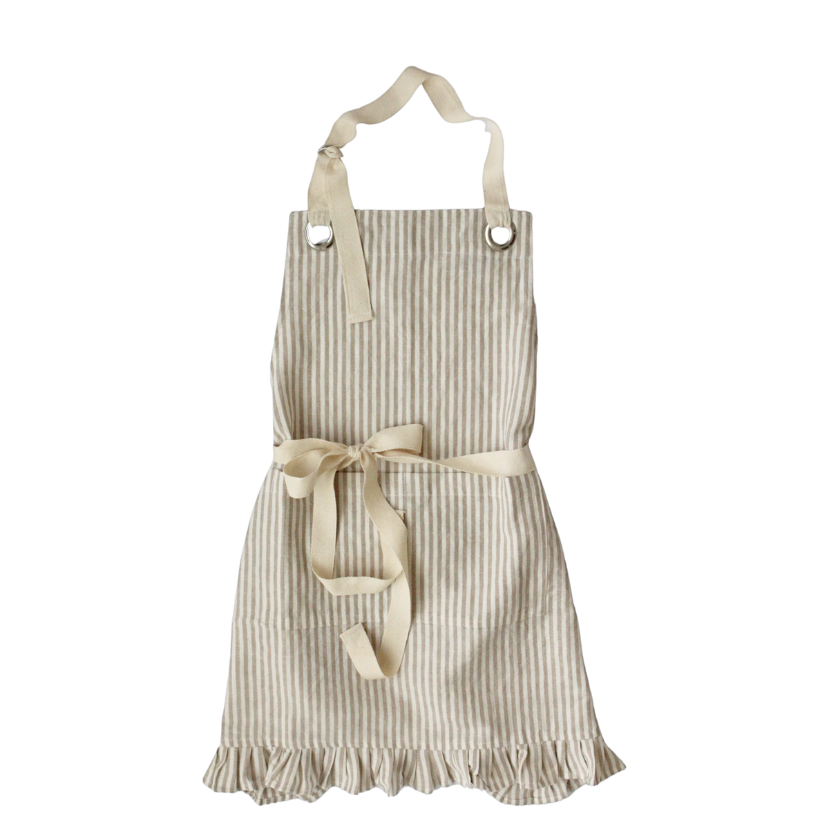 Tan Ruffle Pin Stripe Apron