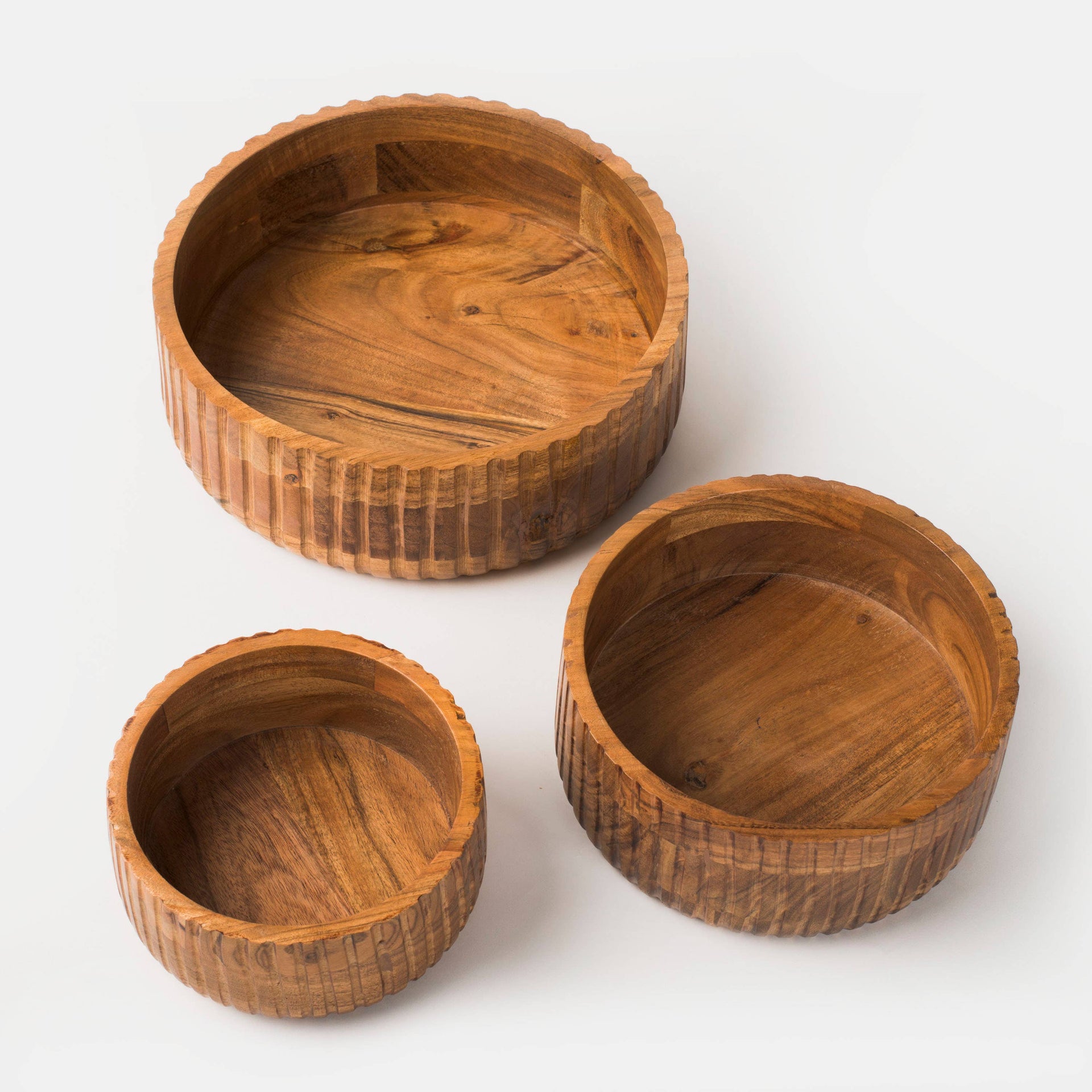 Handcrafted Acacia Wood Bowls (set of 3)