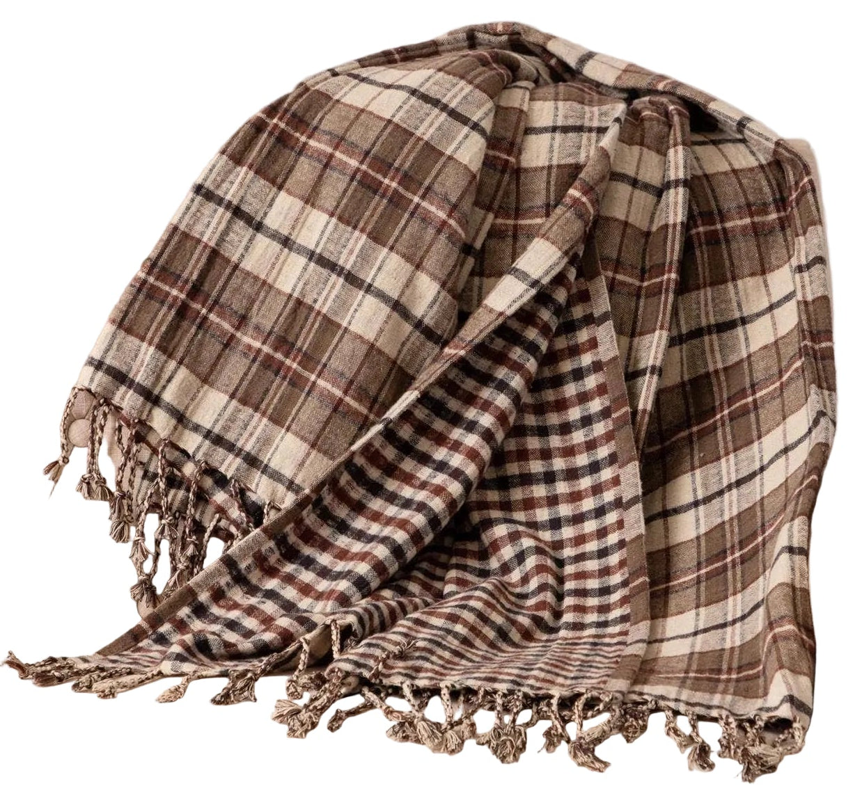Throw Blanket Brushed Cotton Brown Plaid Reversible
