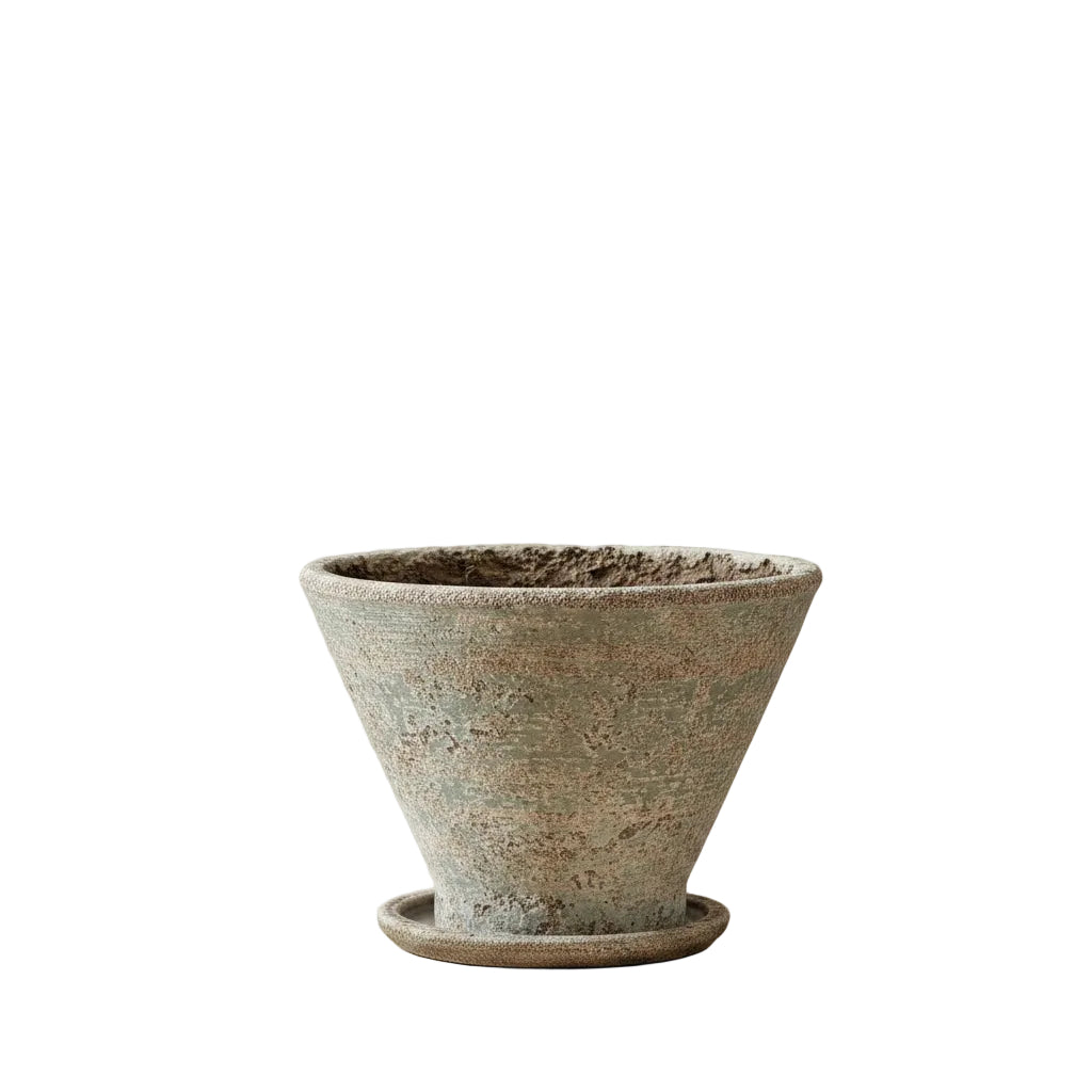Aged Ceramic Planter & Saucer Medium