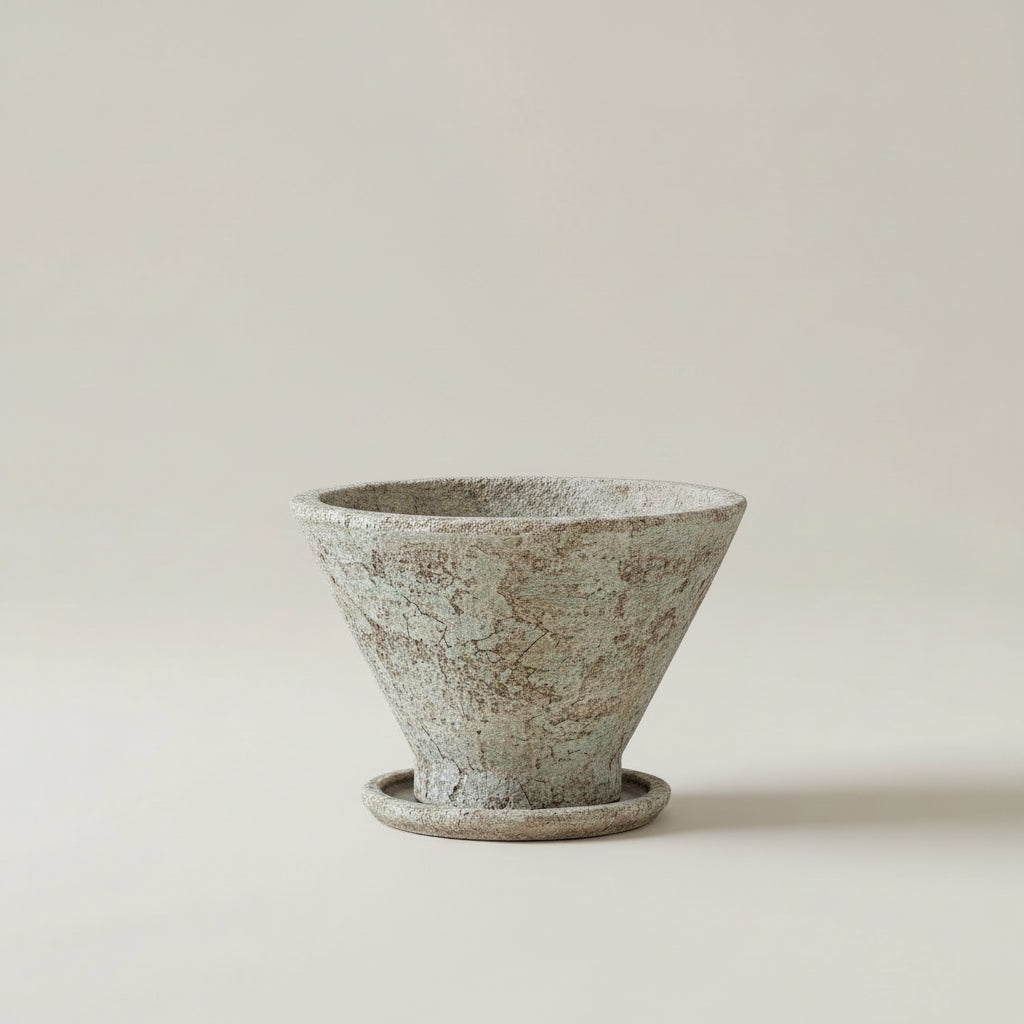 Aged Ceramic Planter & Saucer Large