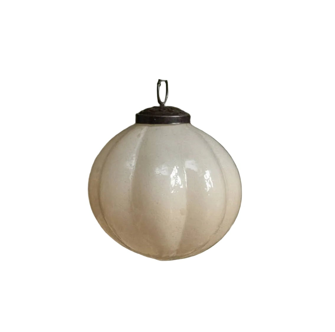 Ivory Ribbed Glass Ornament 5"