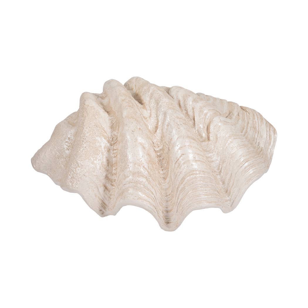 Ivory Polyresin Pearlized Clam Shell Bowl