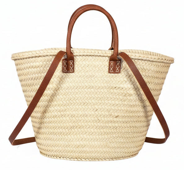Handmade Straw Bag with Leather French Market Chic