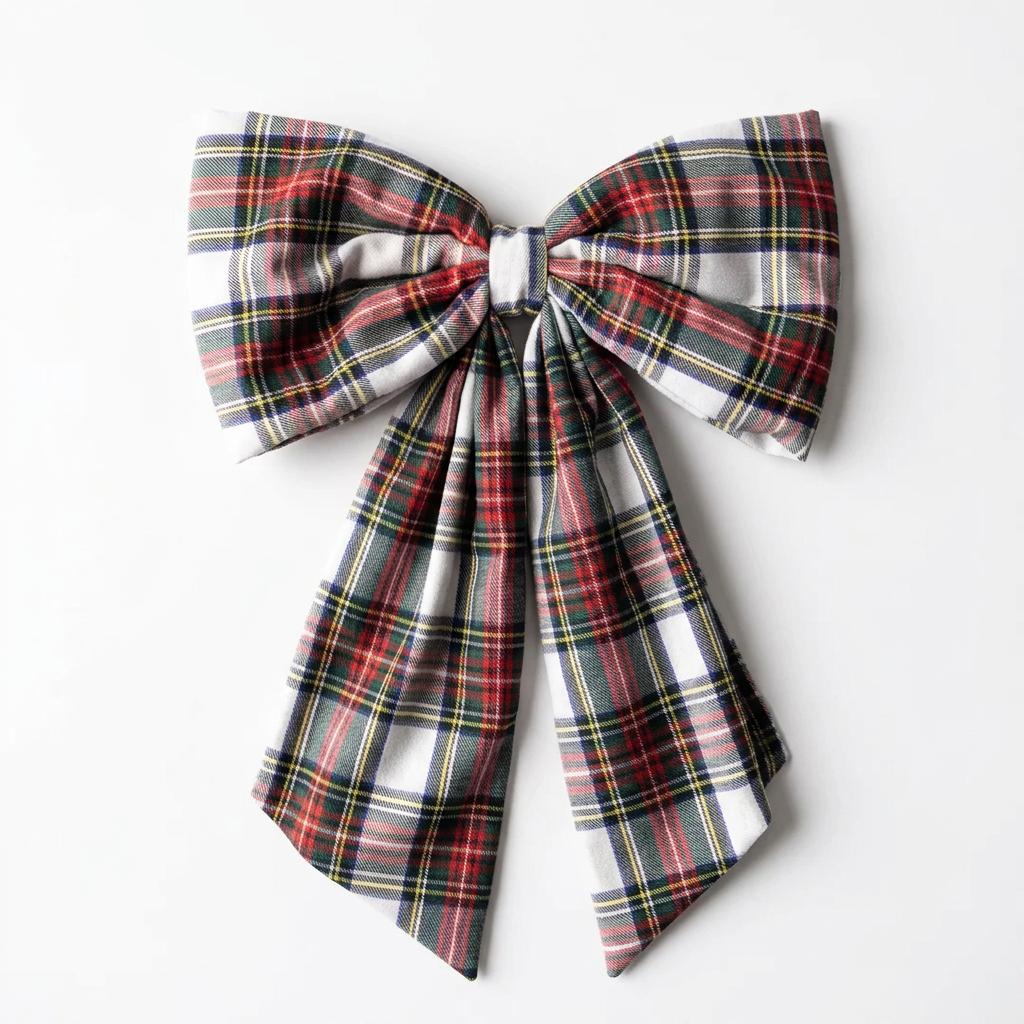 Bow Holiday Red Plaid Fabric Small