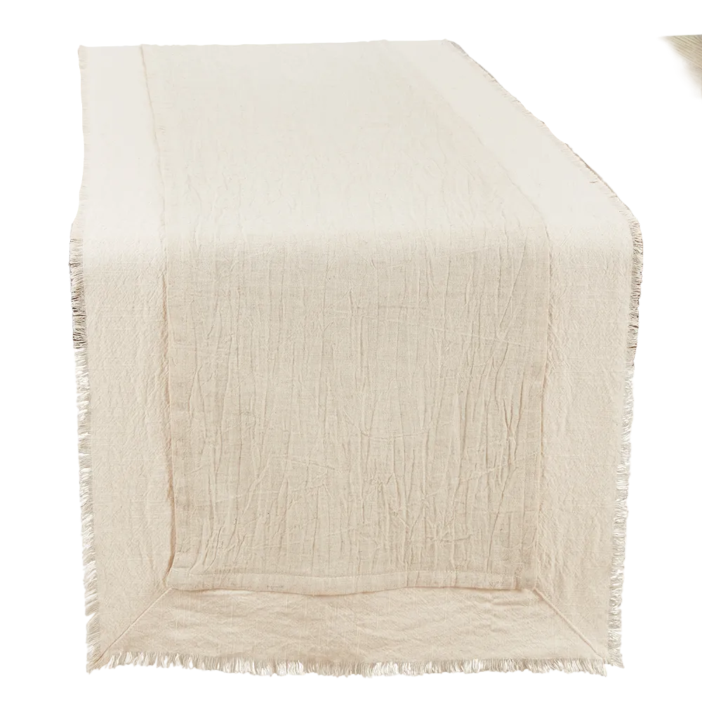 Table Runner Double Layer Fringe Cotton Linen Natural