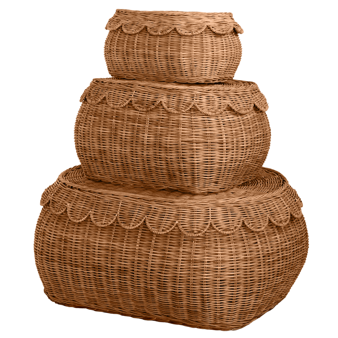 Basket Rattan Scalloped with Lid - Large