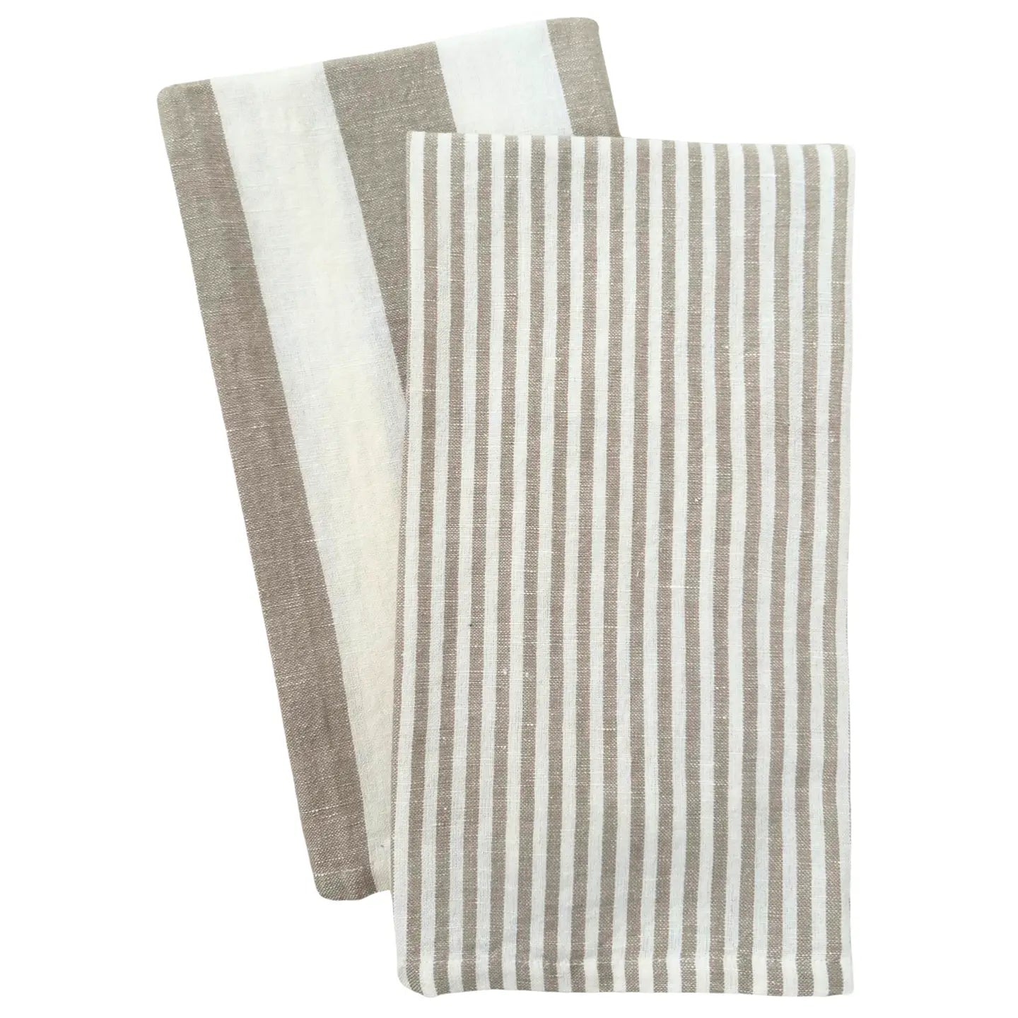 Cotton Linen Blend Tea Towels Tan Stripes (set of 2)