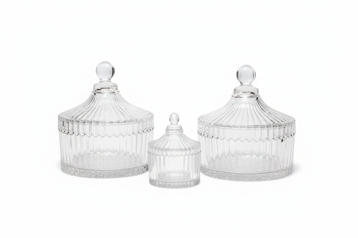Ribbed Yurt Glass Jar with Lid: Medium