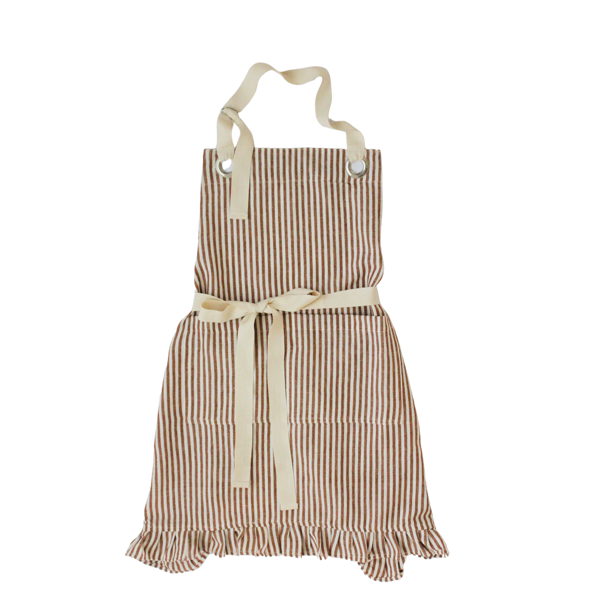 Ruffle Pin Stripe Apron Rust