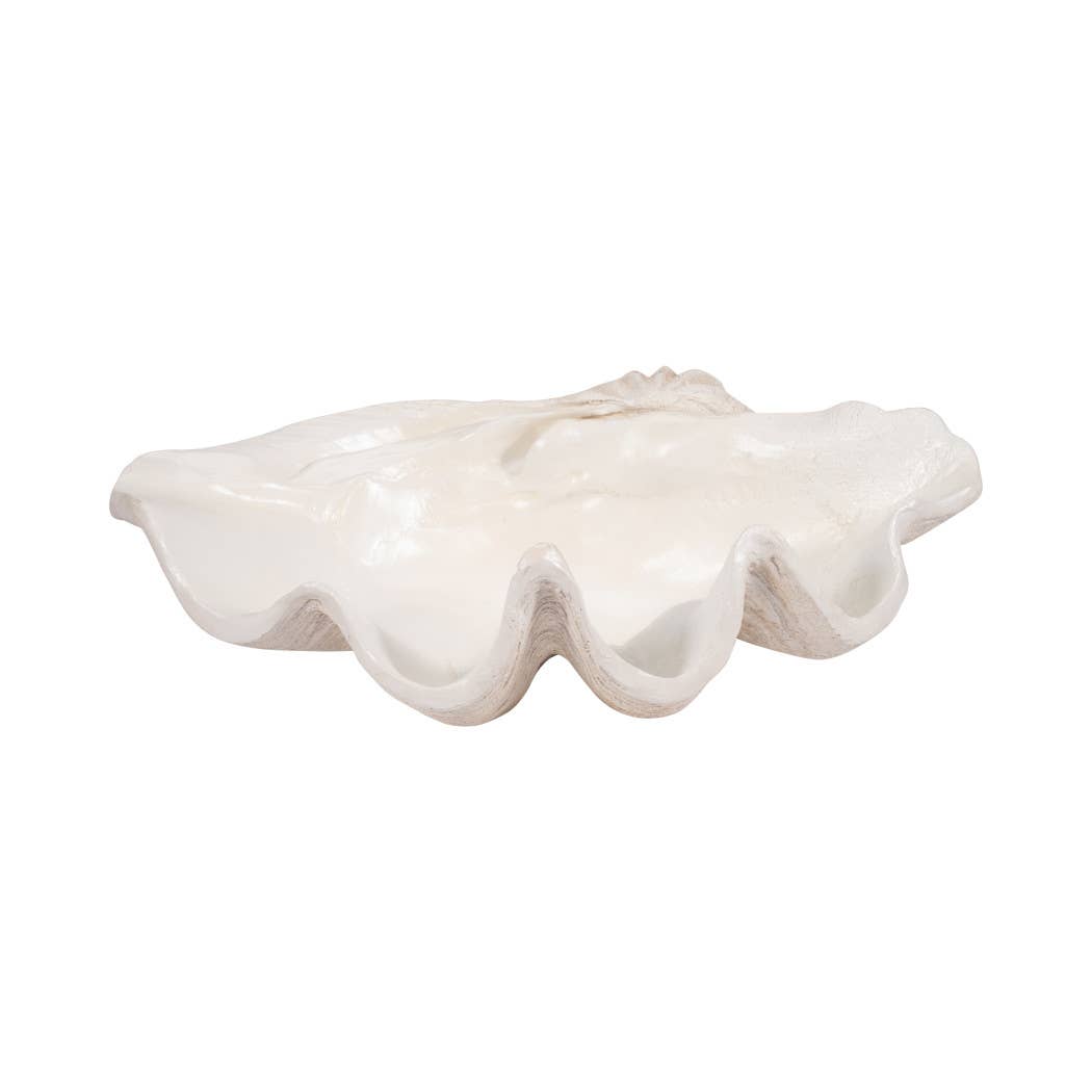 Ivory Polyresin Pearlized Clam Shell Bowl
