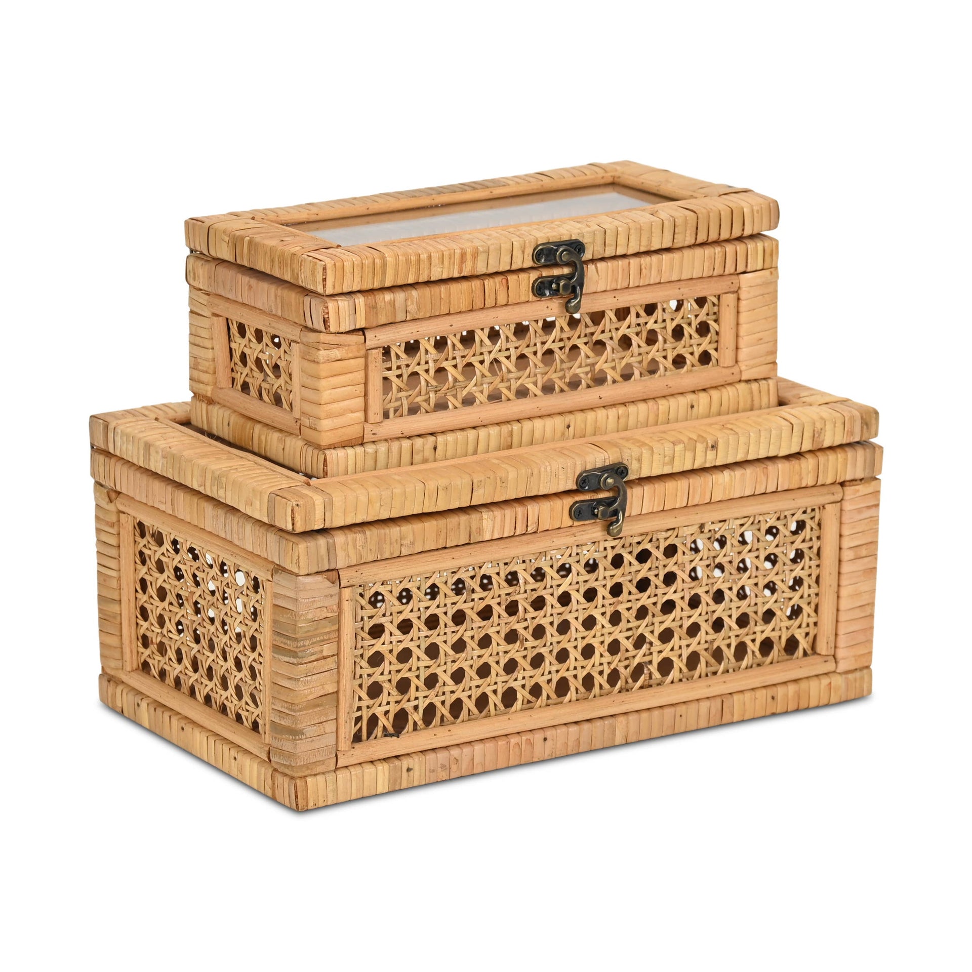 Rattan Glass Boxes (set of 2)