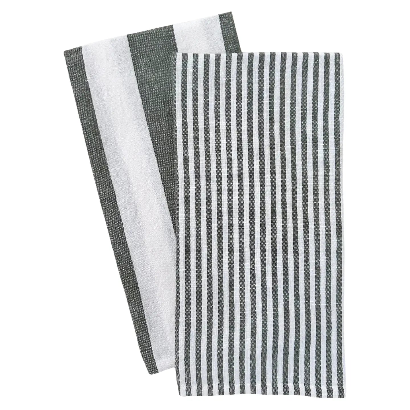Cotton Linen Blend Tea Towels Green Stripes (set of 2)