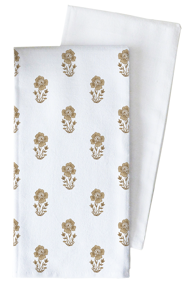 Gold Block Print Tea Towel 100% Cotton