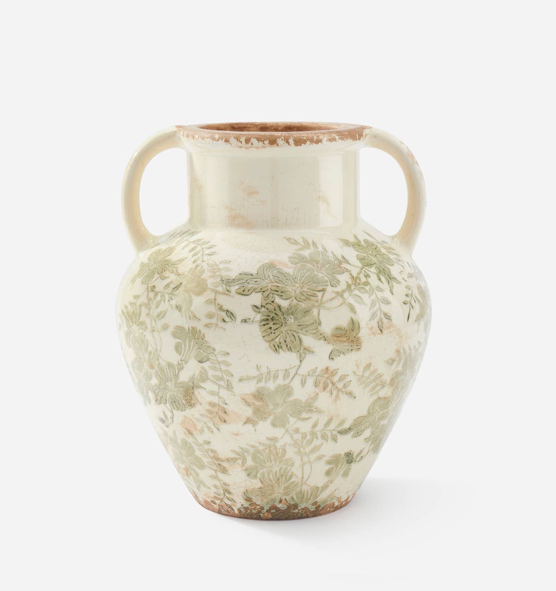 Vase Green Botanical Handles Small