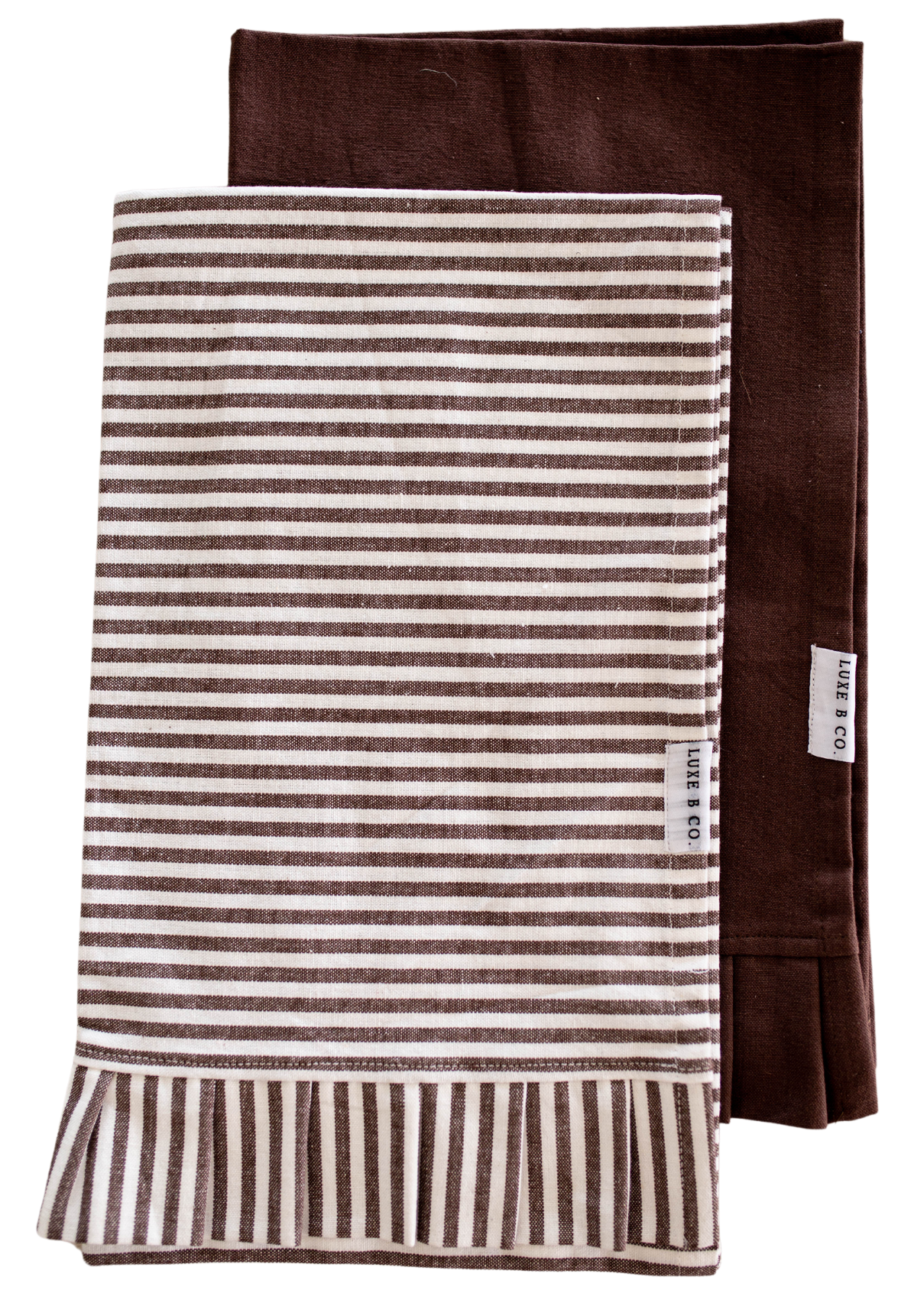 Kitchen Towel Burgundy Brown White Stripes Ruffle (set of 2)