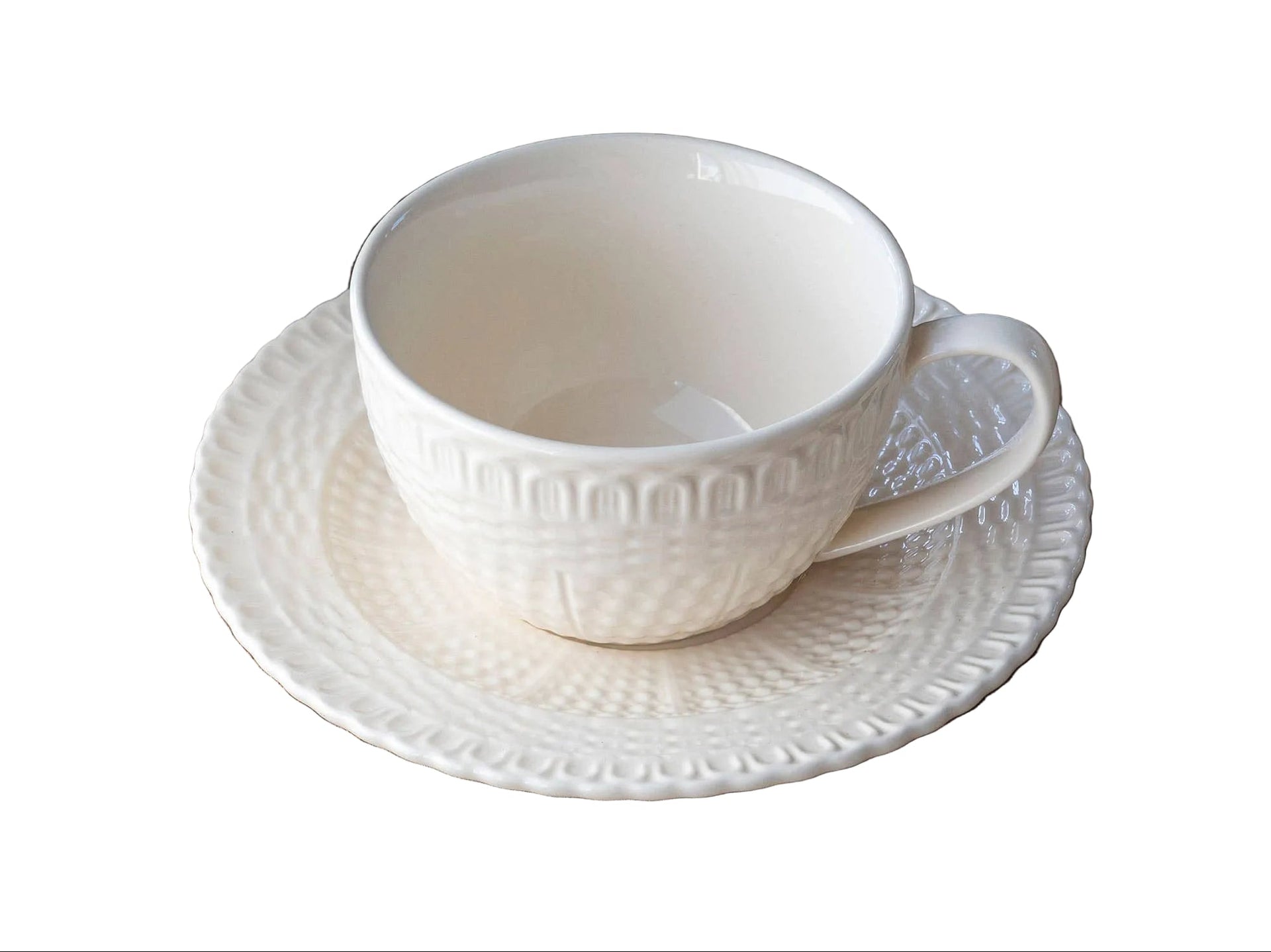 Creamware Basketweave Cup & Saucer