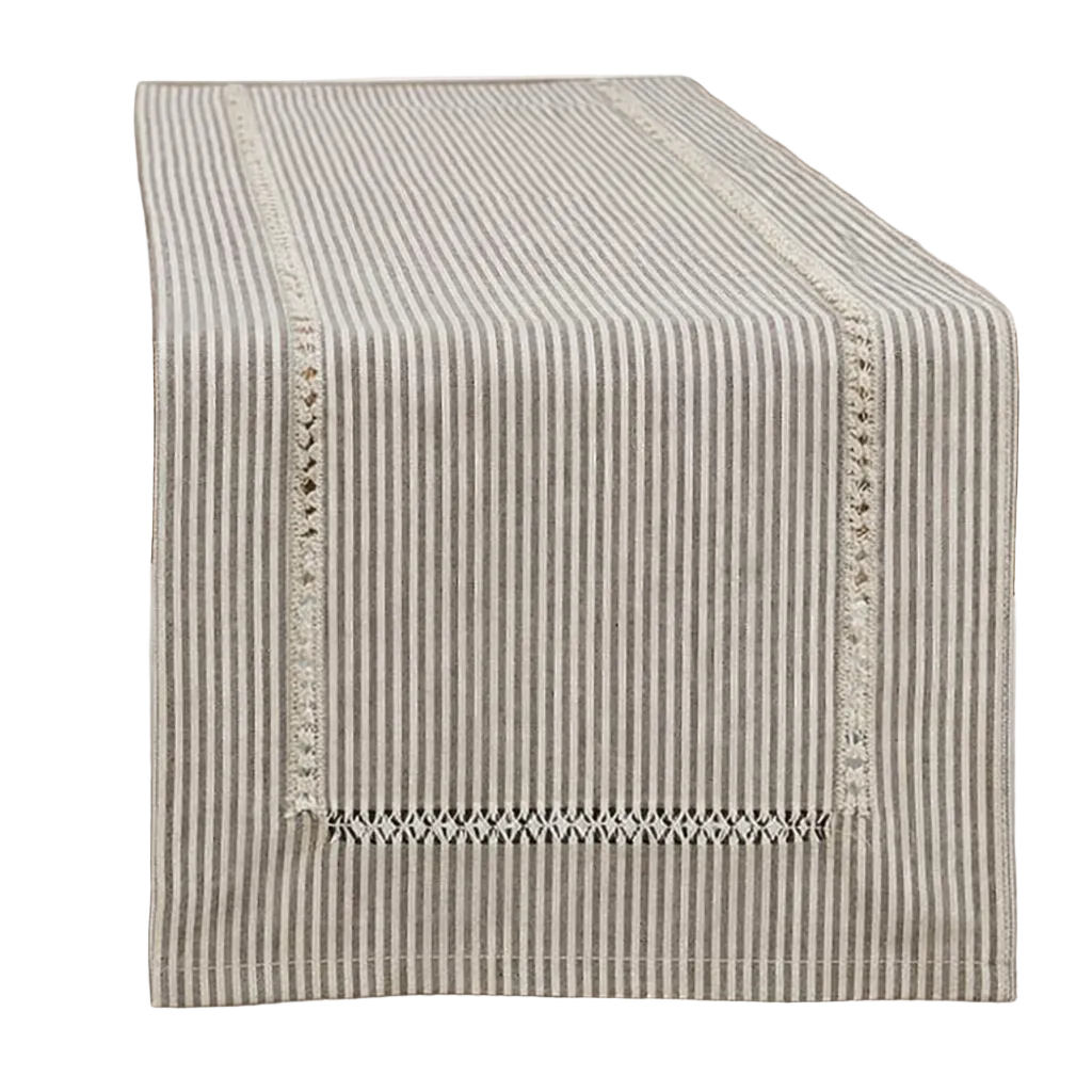 Runner Black Stripe Hemstitch Cotton Table Runner: 16"x120"