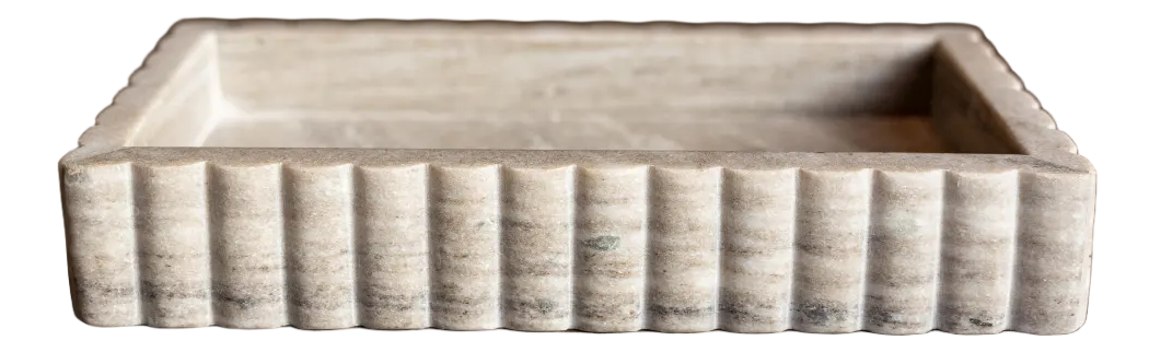 Scalloped Marble Fluted Tray Beige Gray