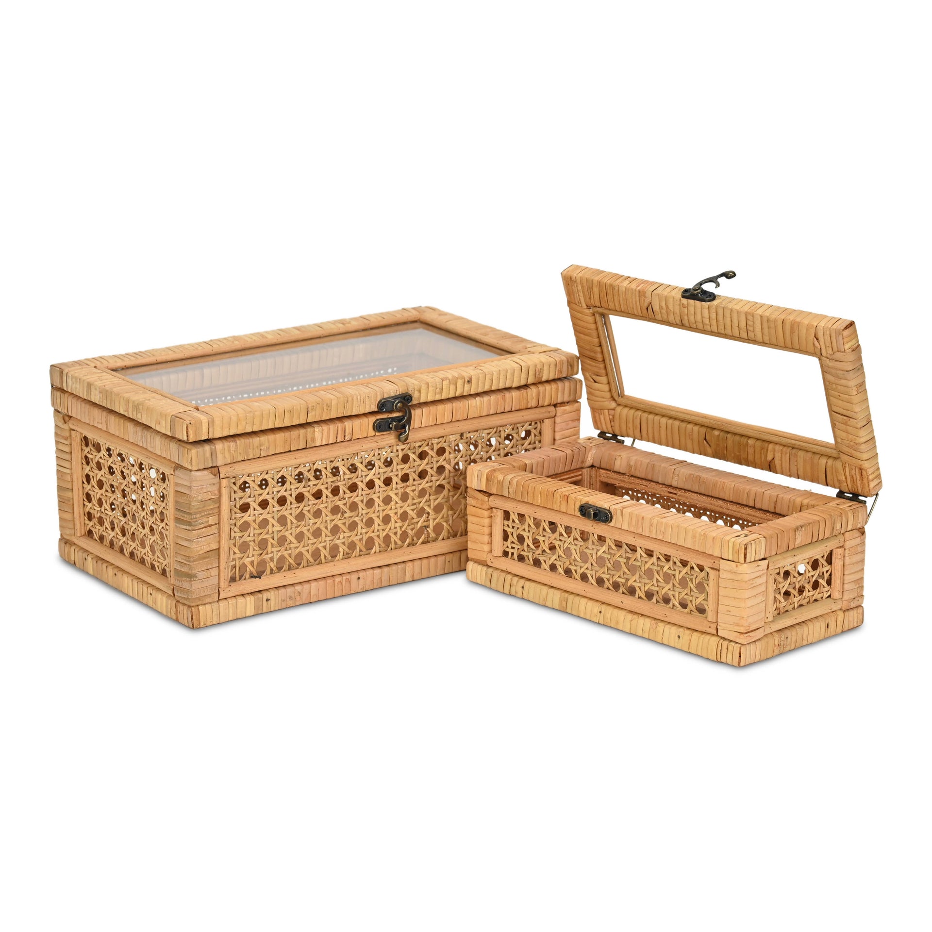 Rattan Glass Boxes (set of 2)