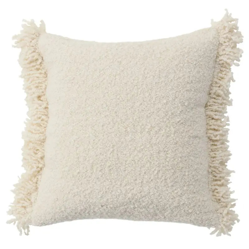Cream Wool Boucle Fringe Pillow Down