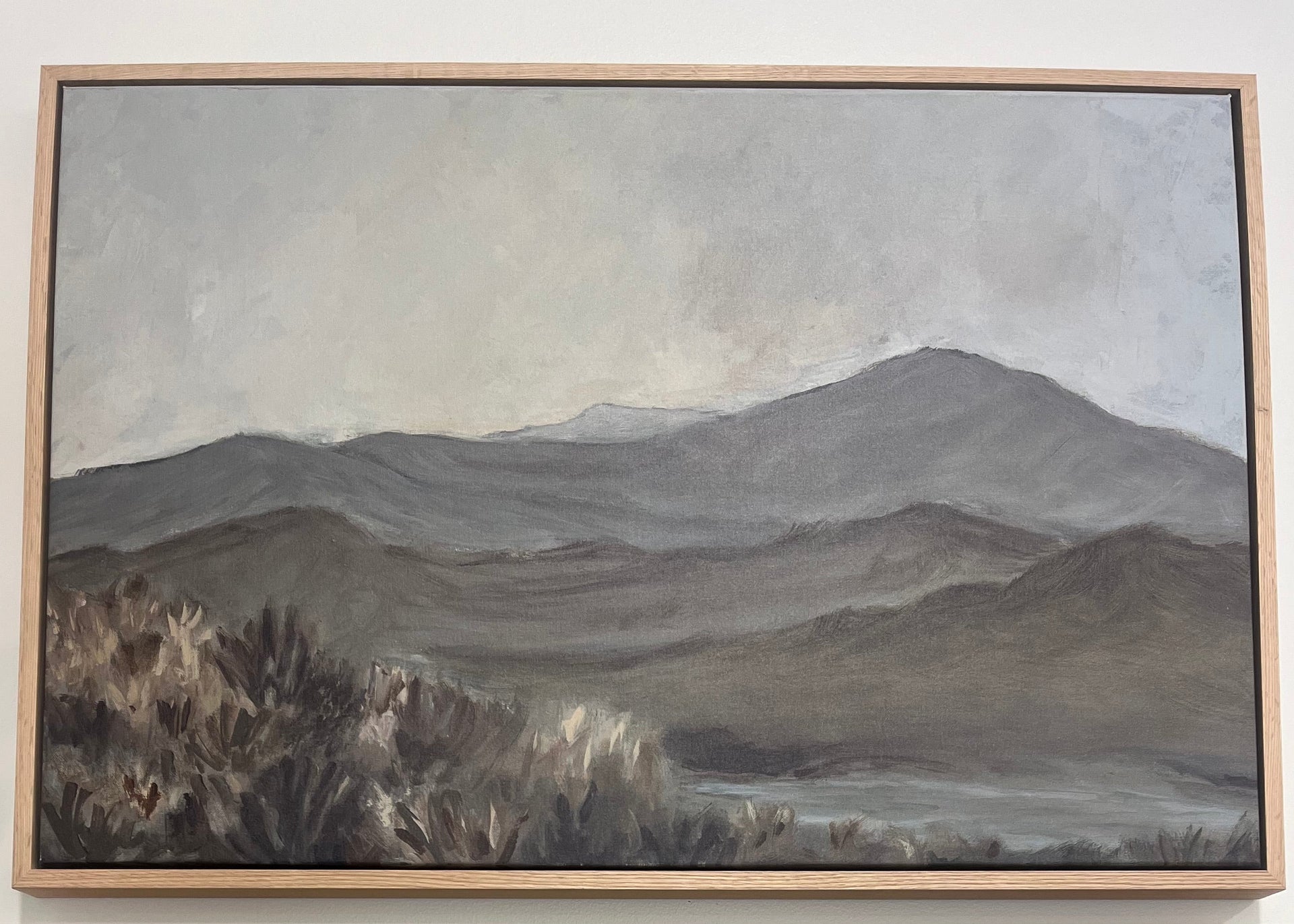 Misty Mountain Canvas With Oak Frame by Susan Richards