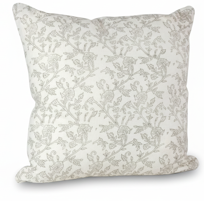 Cotton Linen Cream & Olive Stems Pillow