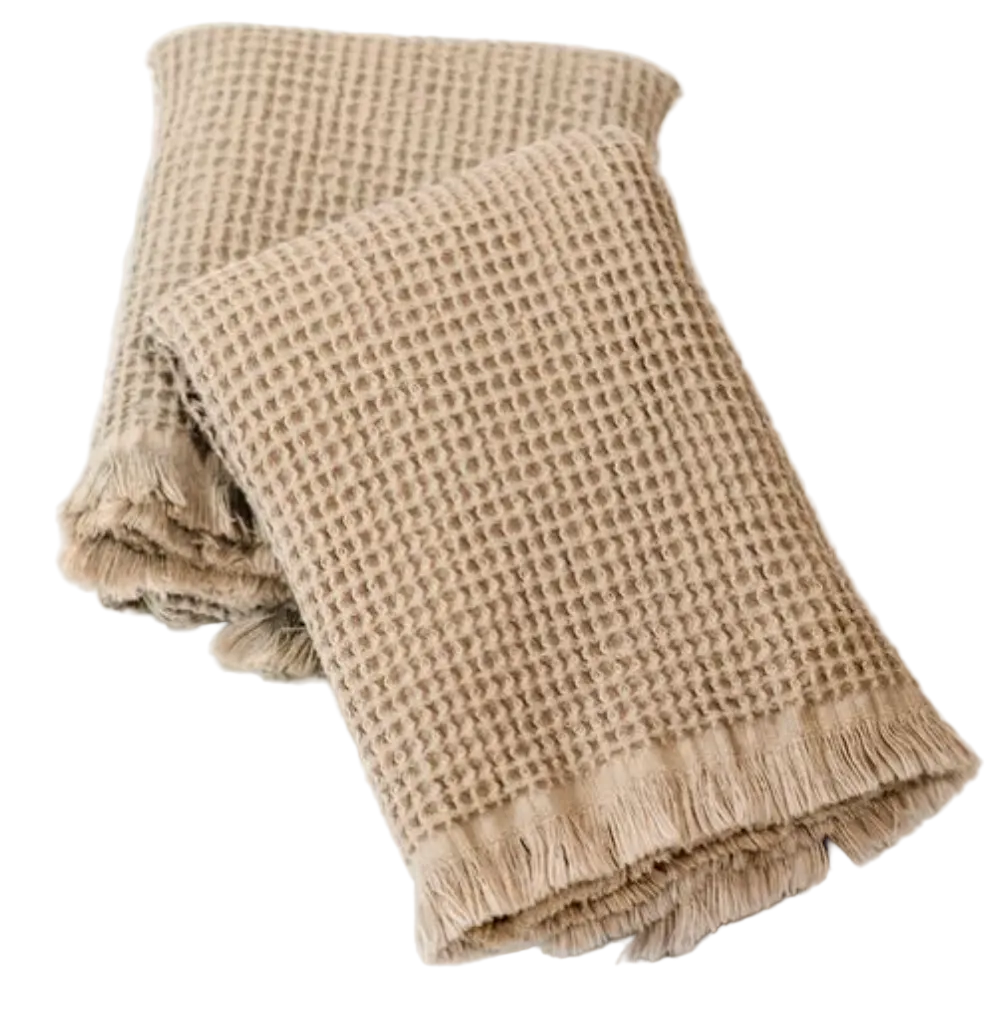 Waffle Fringe Beige Kitchen/Bathroom Cloths (set of 2)