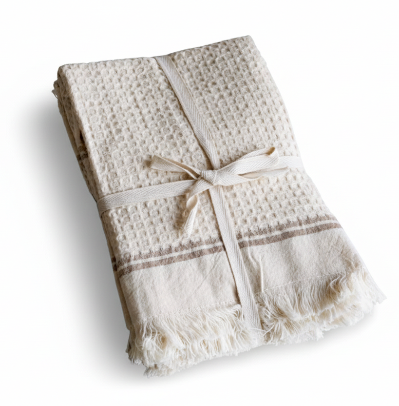 Kitchen/Bath Cotton Cloths Waffle Brown Stripe (set of 2)