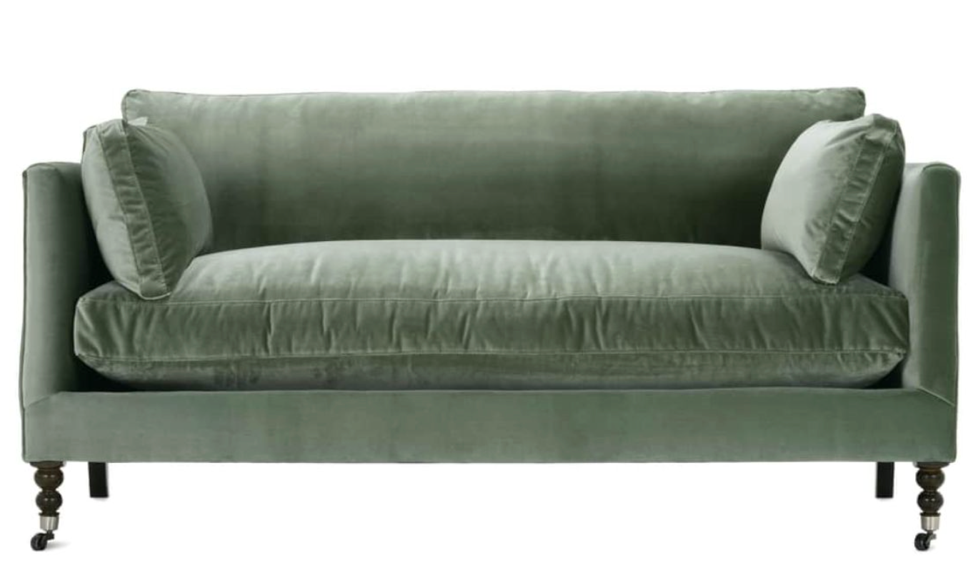 Quick Ship Madeline Sofa - Antiqued Moss Velvet