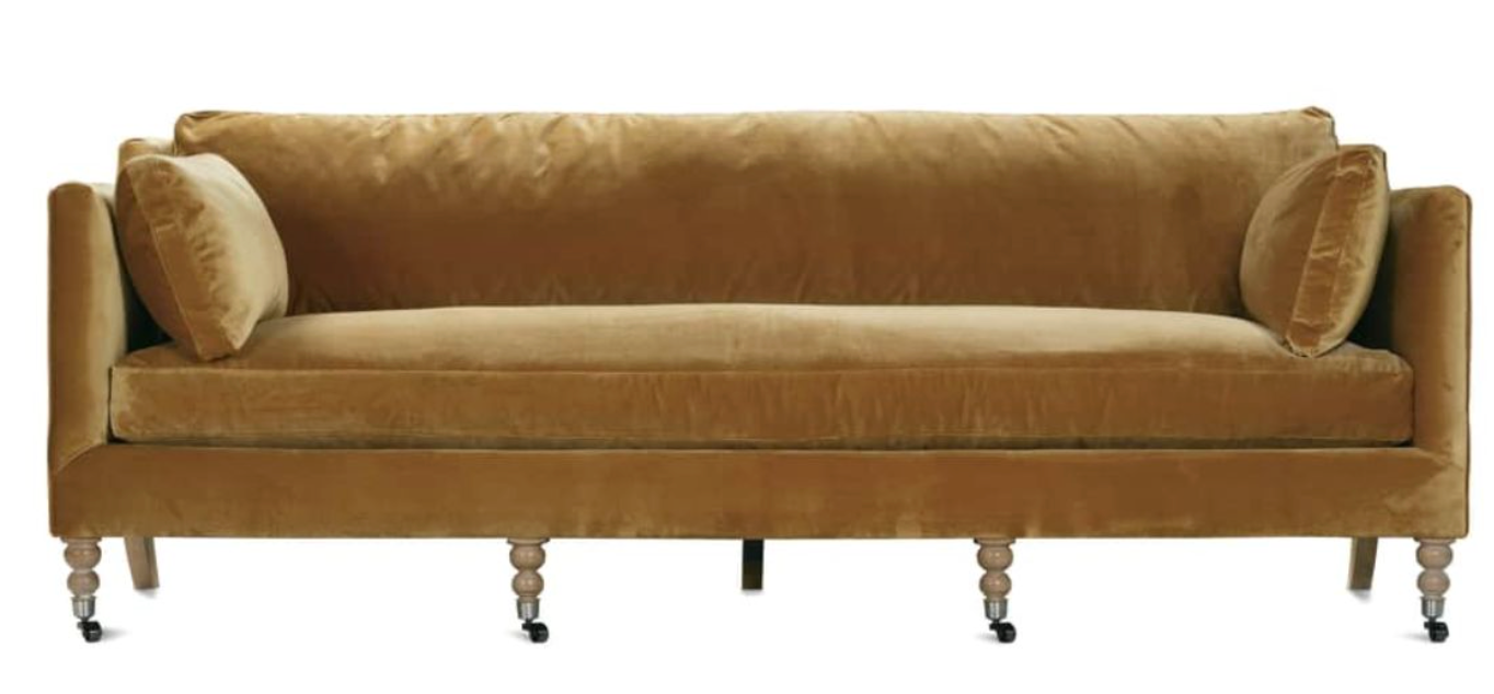 Quick Ship Madeline Sofa - Antiqued Amber Velvet