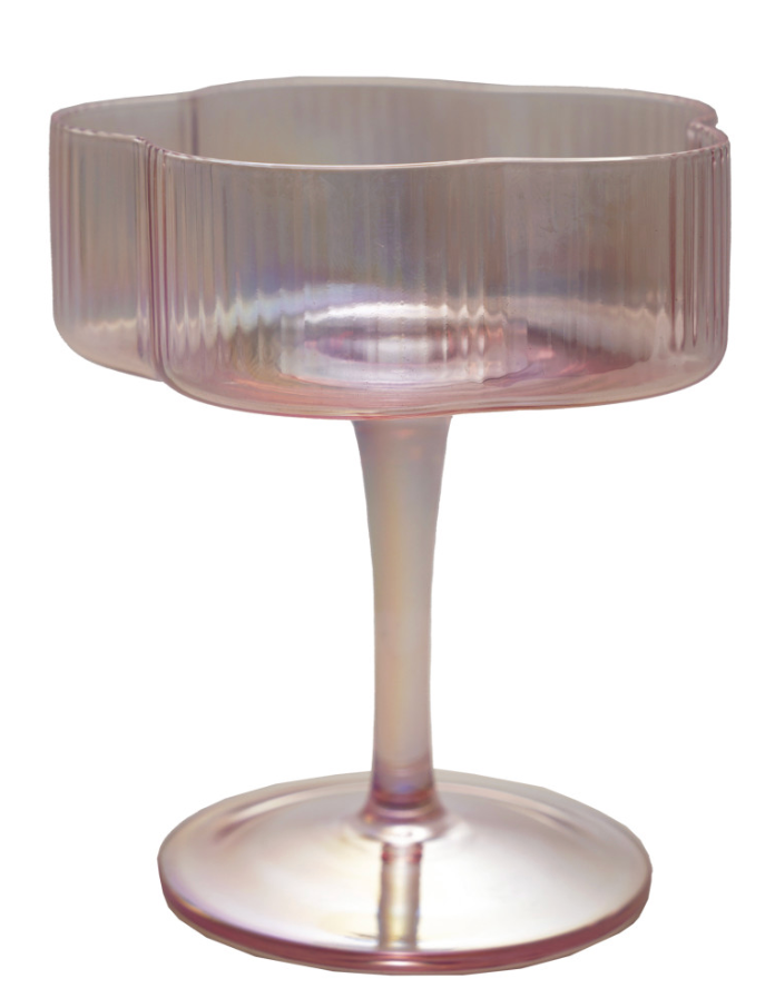 Hand-Blown Pleated Flower Shaped Stemmed Coupe Glass