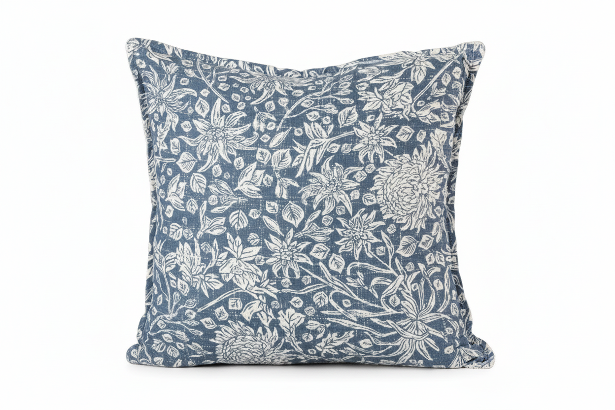 Indigo Blue Floral Pillow