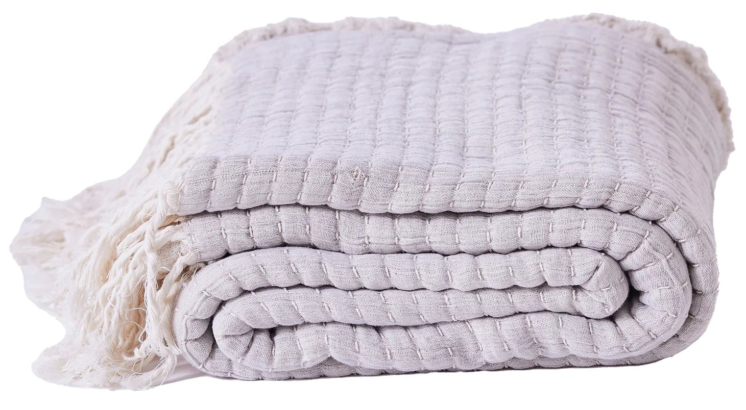 Handmade 100% Cotton Throw Light Grey