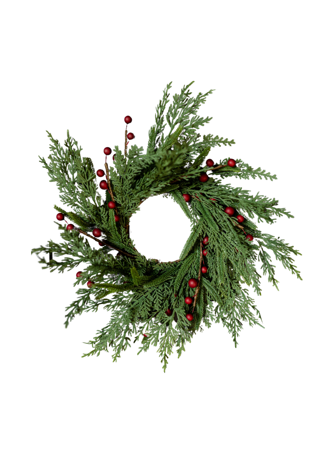 Mini Wreath Red Berry Norfolk Cypress Real Touch 14"