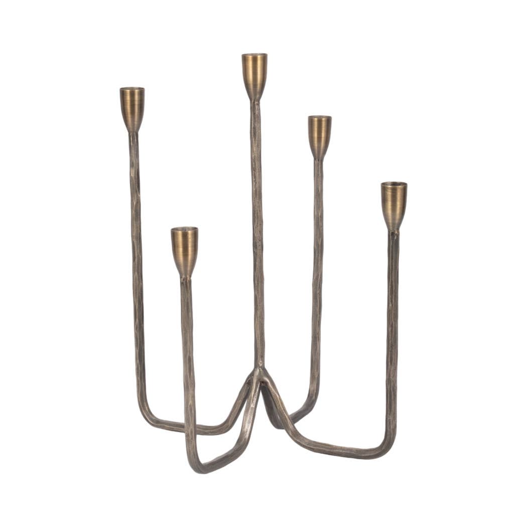 Metal Forged Five-Taper Candle Holder Bronze