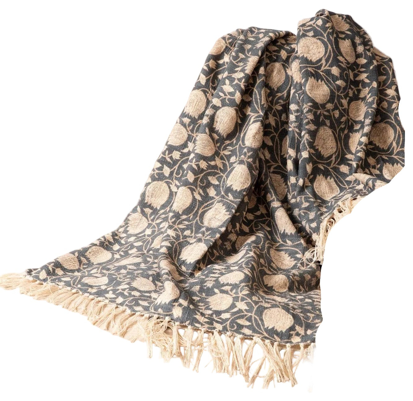 Throw Blanket Cotton Navy Block Print