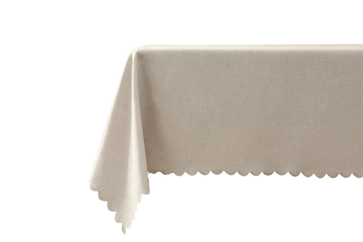 Tablecloth Beige Scalloped Border Wrinkle-Free