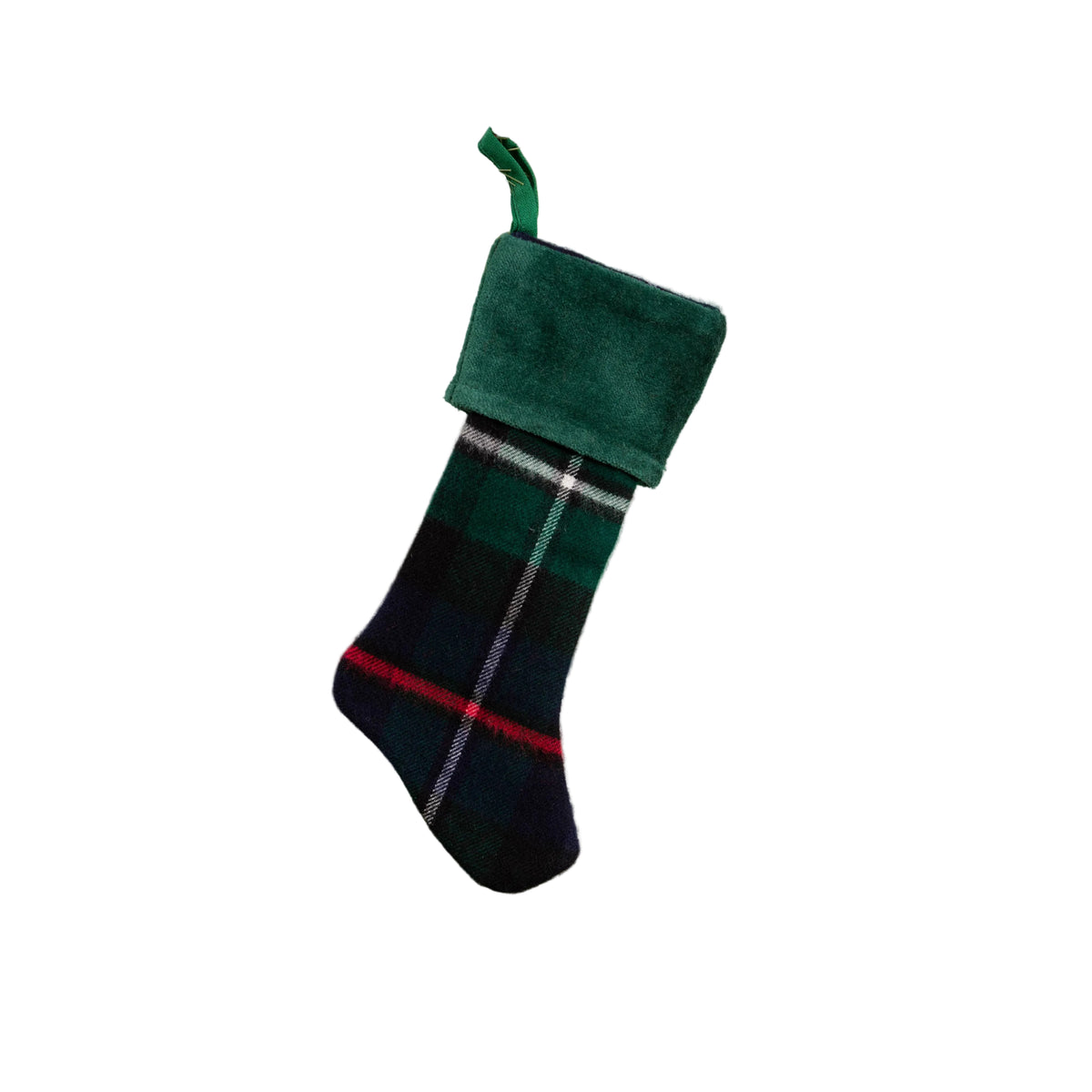 Orn Stocking Green Plaid 8"