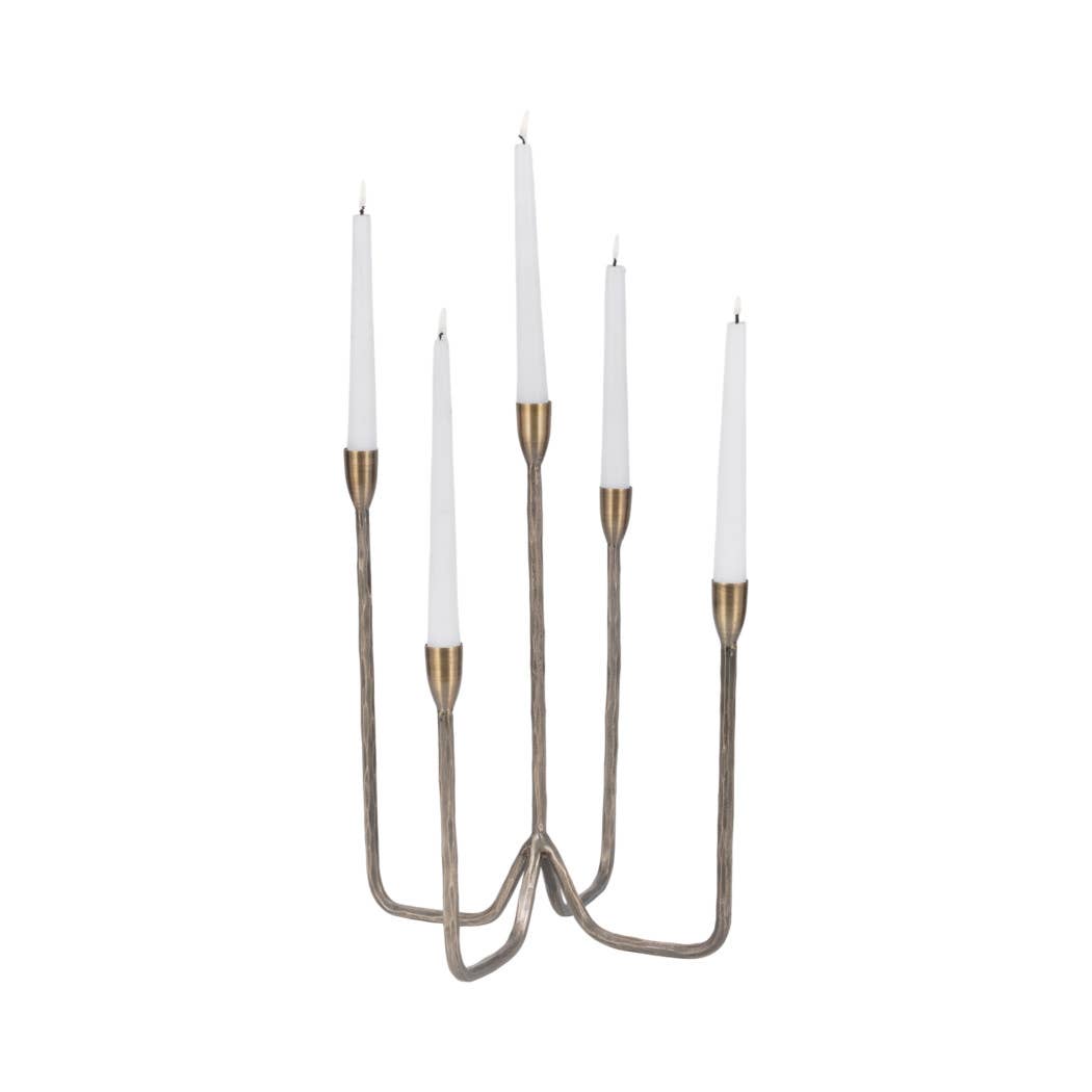 Metal Forged Five-Taper Candle Holder Bronze